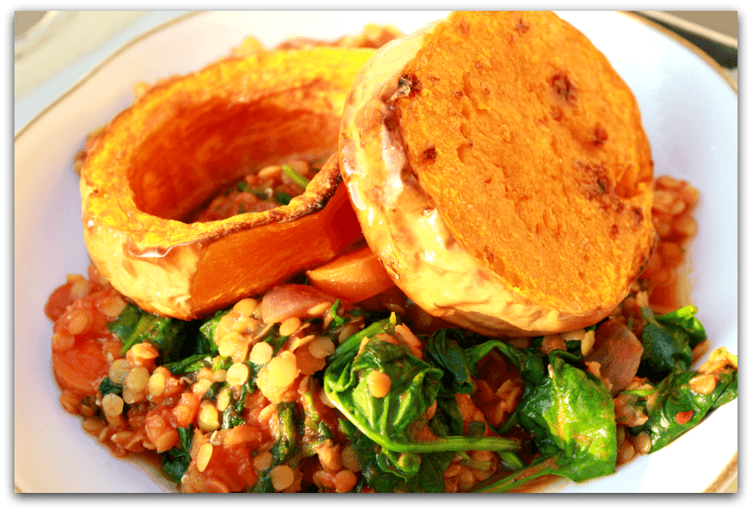 Lentils with roasted butternut squash