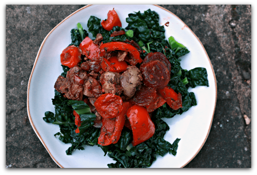 Chicken livers raspberry vinegar kale