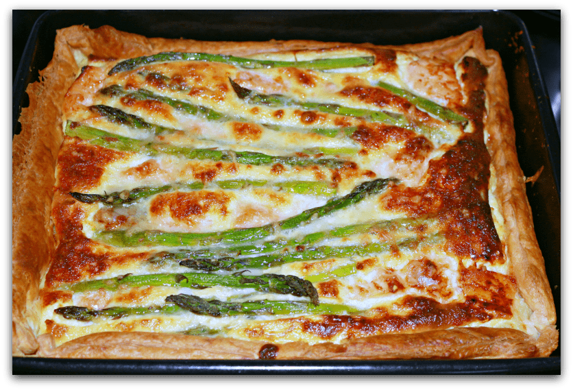 Salmon and asparagus tart
