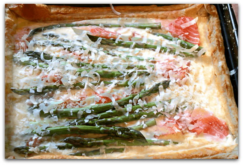 Salmon and asparagus tart