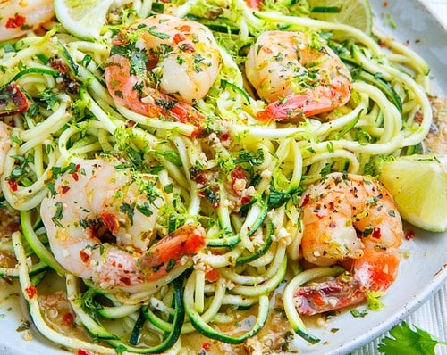 Zoodles with lime prawns